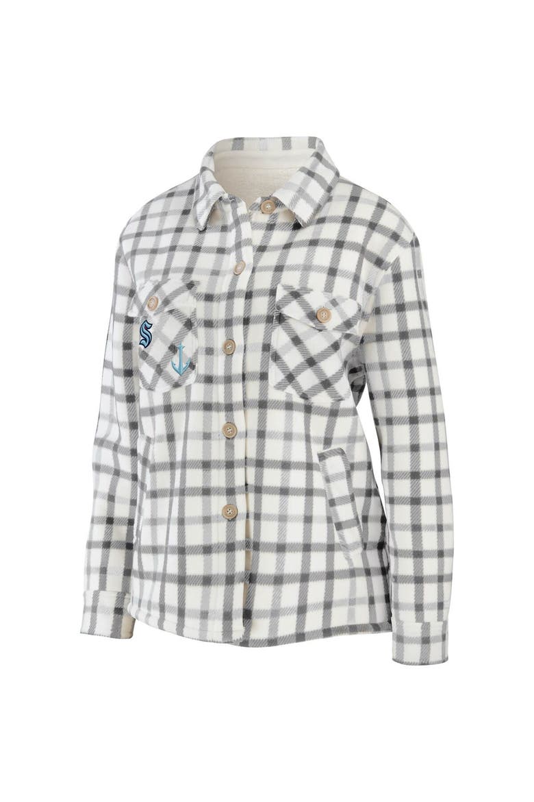 Women's WEAR by Erin Andrews Oatmeal Seattle Kraken Plaid Button-Up Shirt Jacket, Alternate, color, Oatmeal