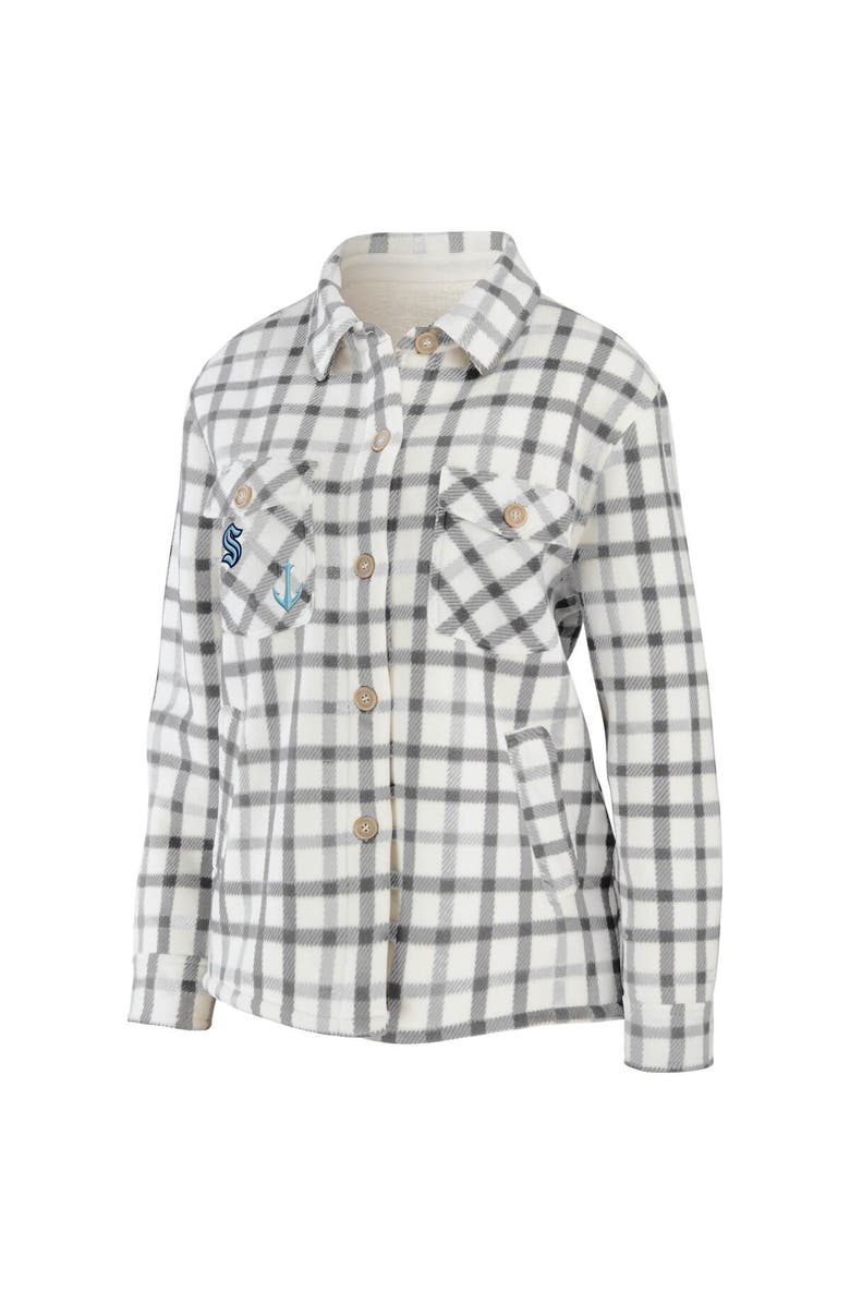 WEAR by Erin Andrews Women's WEAR by Erin Andrews Oatmeal Seattle Kraken Plaid Button-Up Shirt Jacket, Alternate, color, Oatmeal