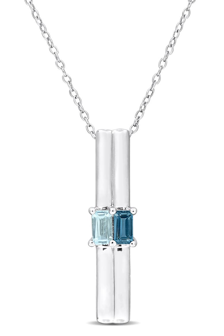 Sterling Silver Blue Topaz & Sky Blue Topaz Bar Pendant Necklace, Main, color, BLUE