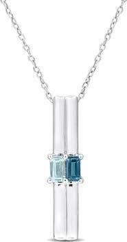 DELMAR Sterling Silver Blue Topaz & Sky Blue Topaz Bar Pendant Necklace