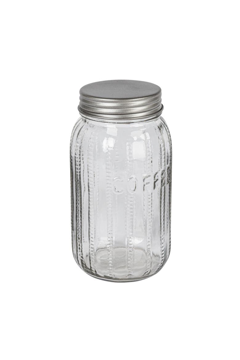 Tall Embossed Glass Jar with Metal Lid "Coffee", Clear, Main, color, Clear