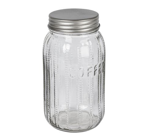 Tall Embossed Glass Jar with Metal Lid "Coffee", Clear