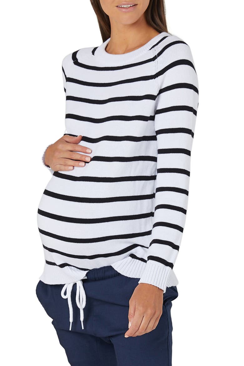 Maternity/Nursing Sweater, Alternate, color, WHITE/ BLACK