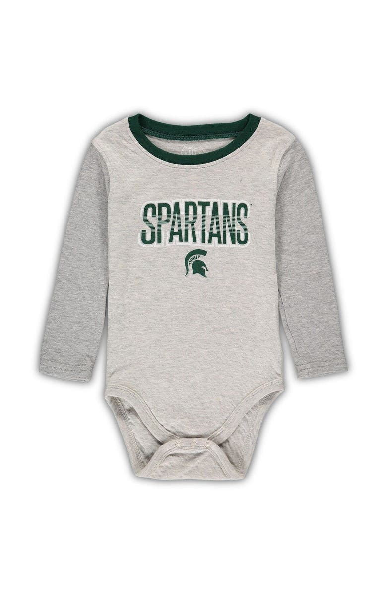 Wes & Willy Infant Wes & Willy Heathered Gray/Green Michigan State Spartans Jie Jie Long Sleeve Bodysuit & Pants Set, Alternate, color, Heather Gray