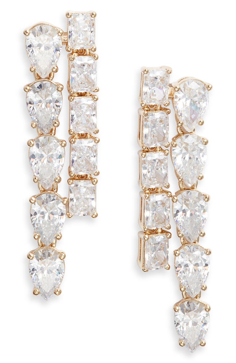 Nadri Emerald Isle Cubic Zirconia Double Linear Drop Earrings, Main, color, Gold With Clear