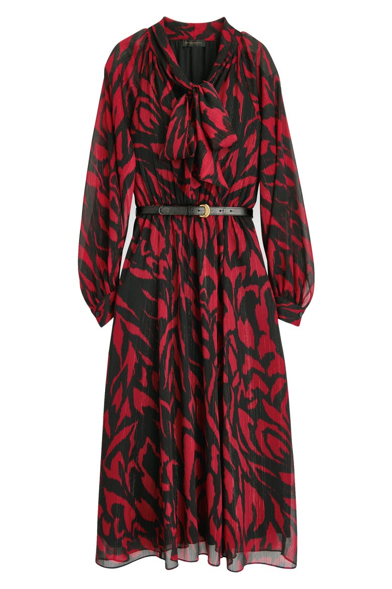Print Belted Long Sleeve Maxi Dress, Alternate, color, BLACK/ METROPOLITAN RED