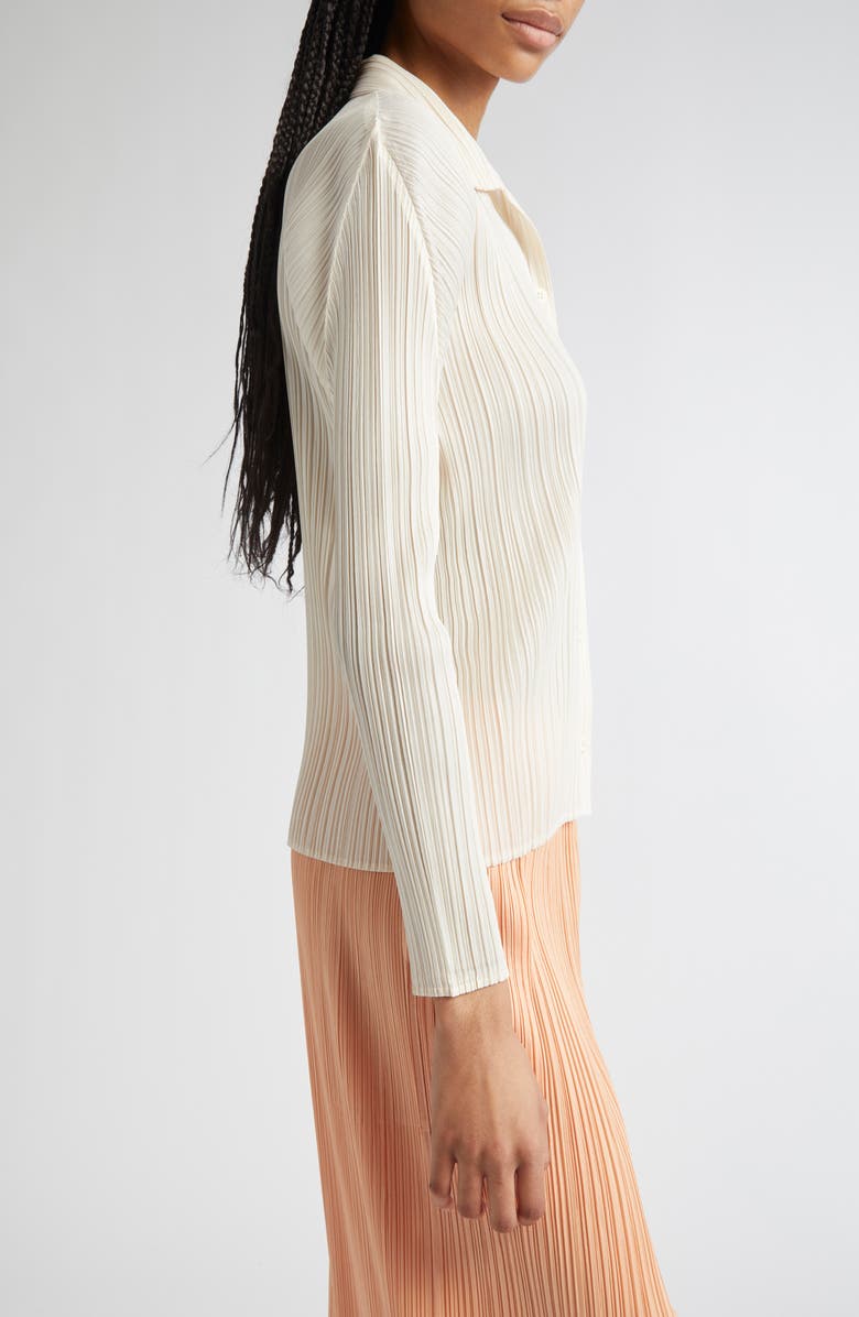 Pleats Please Issey Miyake Pleated Button-Up Shirt, Alternate, color, Off White