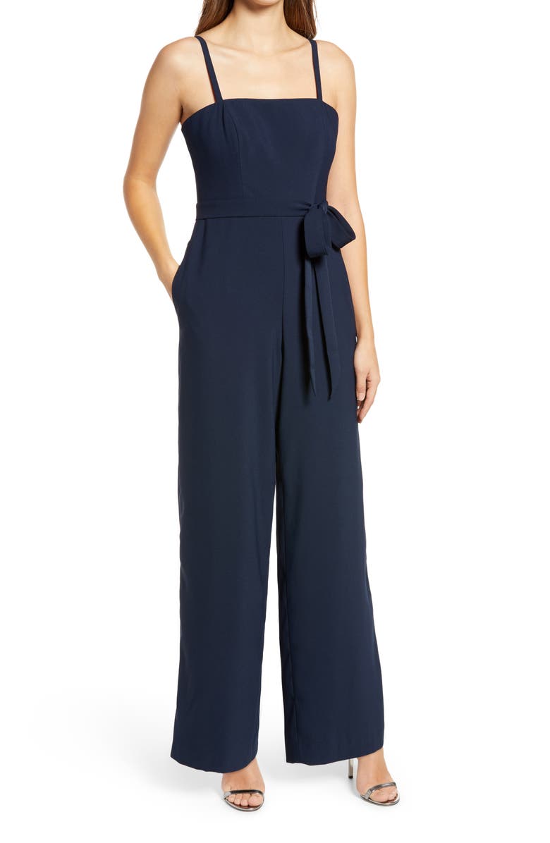 Dessy Collection Alana Crepe Wide Leg Jumpsuit, Main, color, 