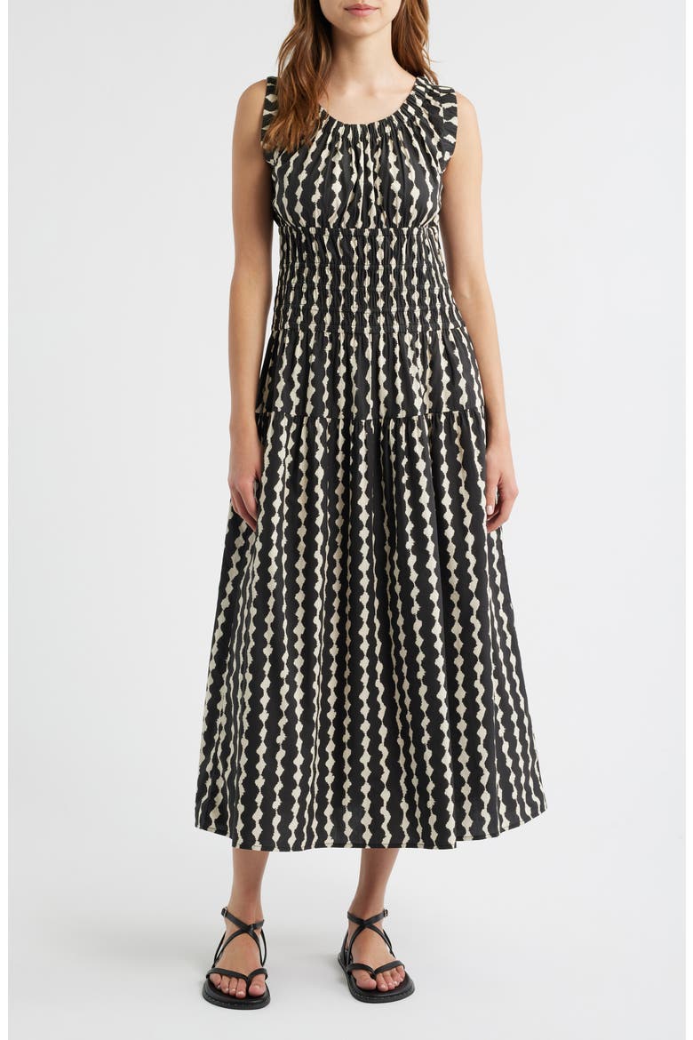 Anastasia Shirred Sleeveless Maxi Dress, Main, color, PAINTED NOIR