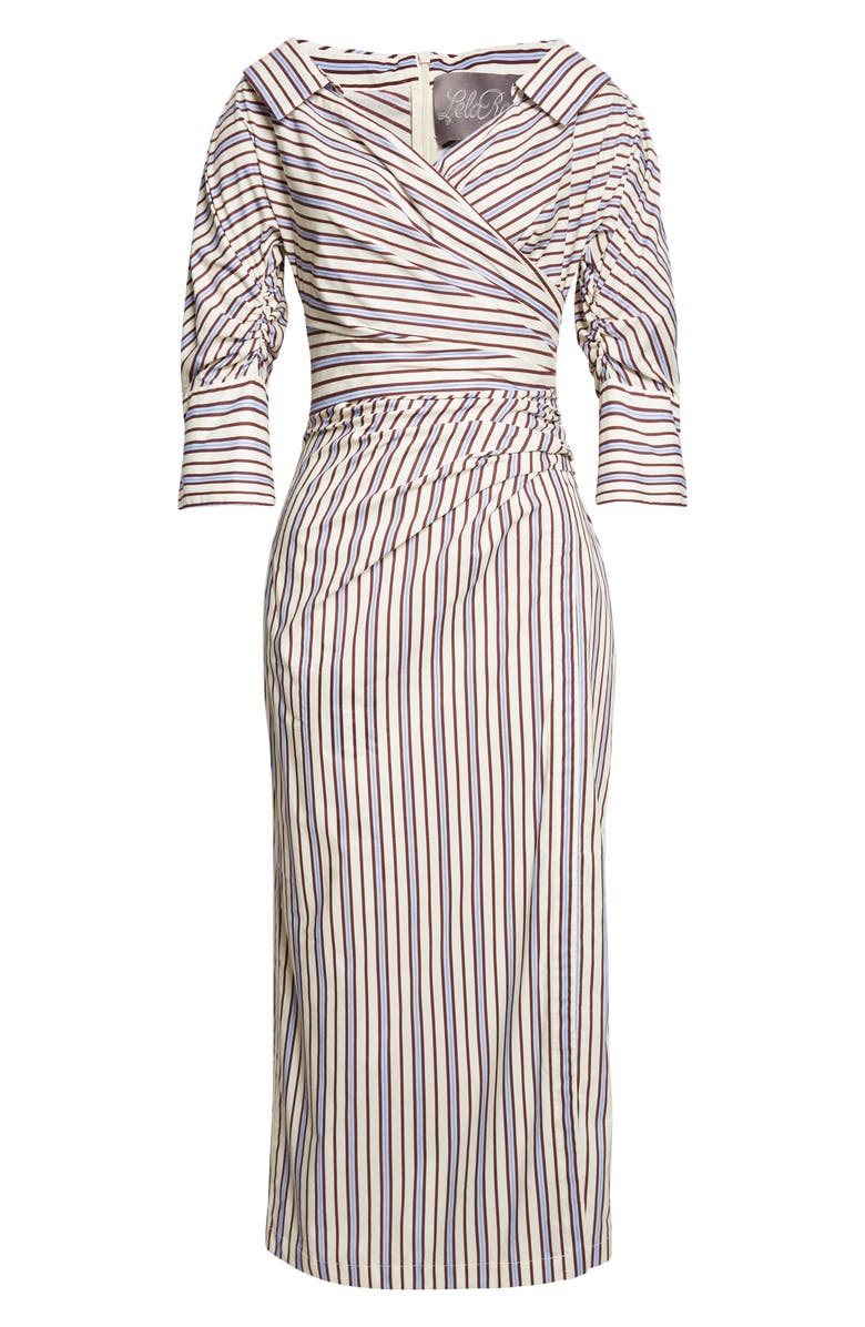 Lela Rose Stripe Asymmetric Cotton Shirtdress, Alternate, color, Cream Multi