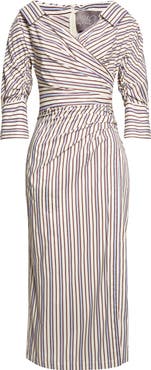 Lela Rose Stripe Asymmetric Cotton Shirtdress