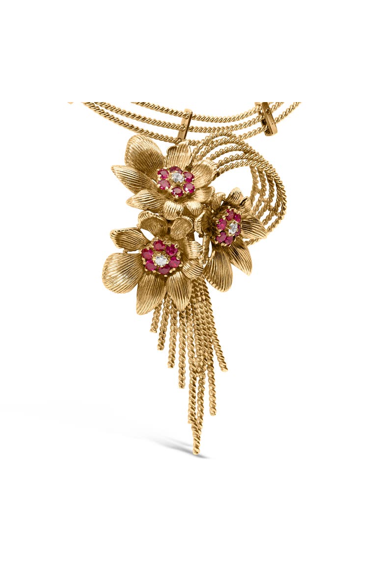 Haus of Brilliance 18K Gold Diamond & Ruby Floral Cascade Statement Necklace, Alternate, color, Yellow