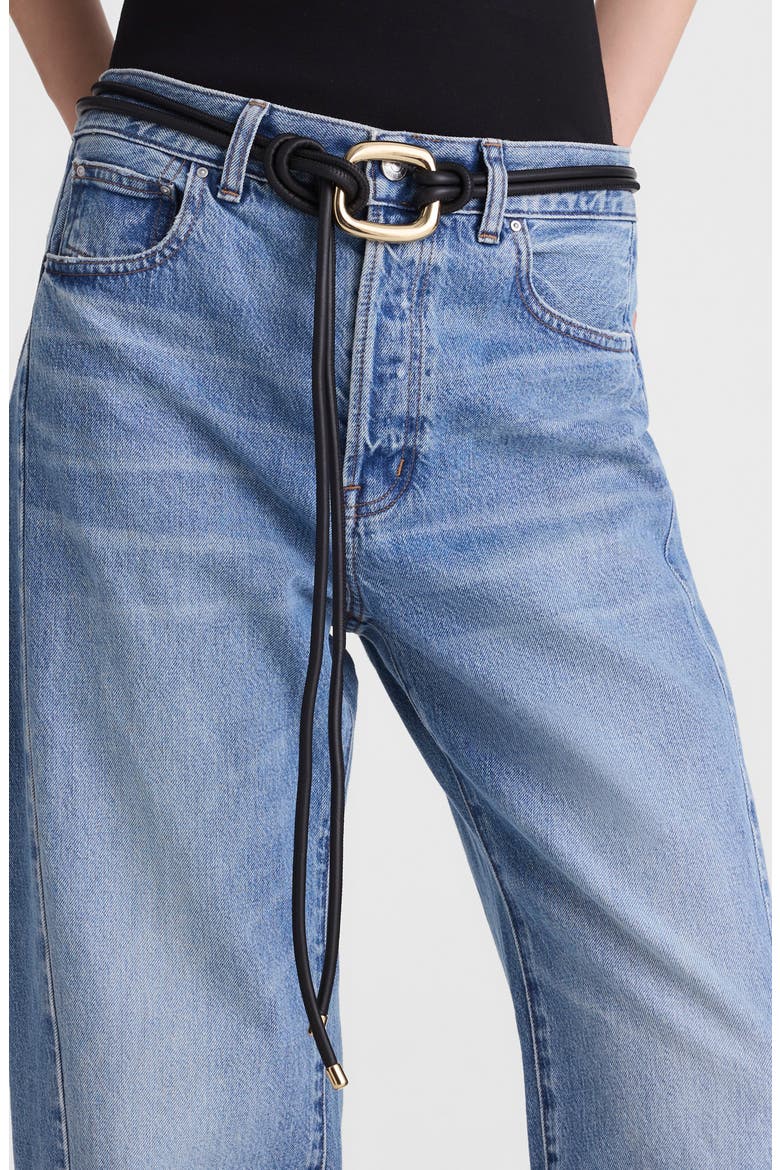Sculpted Buckle Leather Tie Belt, Alternate, color, TRUE BLACK