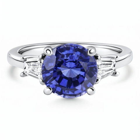 Certified 4.71Ct Tanzanite Sapphire & Diamond Engagement Gold Lab Grown