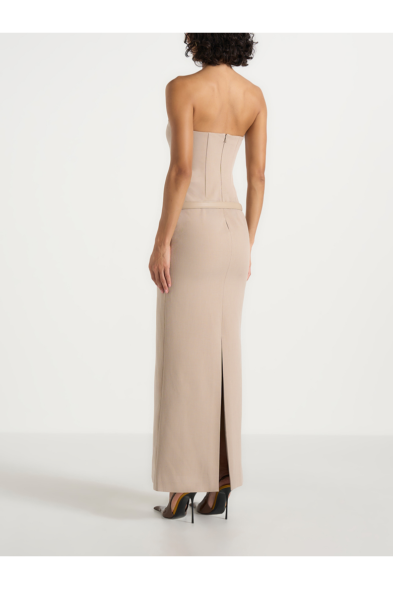 Tabitha Tailored Bandeau Belted Maxi Dress, Alternate, color, Beige