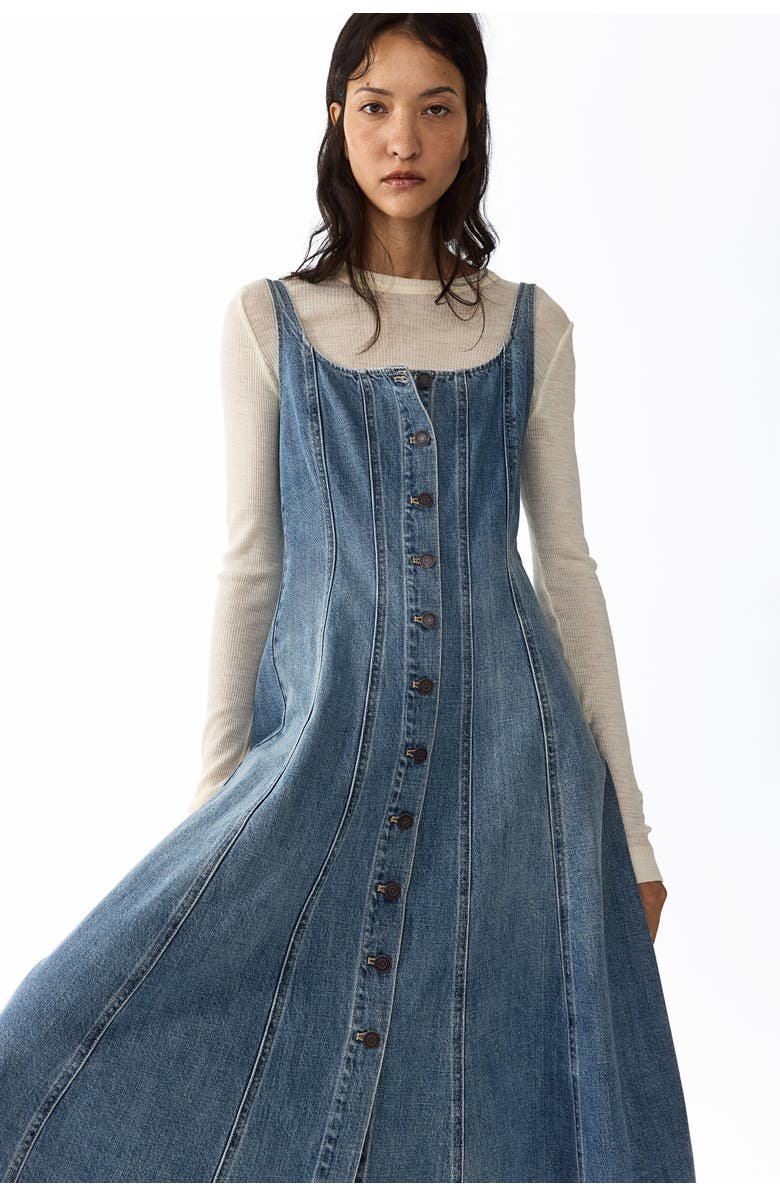 H&M Button-front Denim Dress, Alternate, color, Light Denim Blue