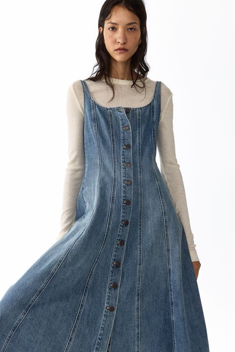 Button-front denim dress