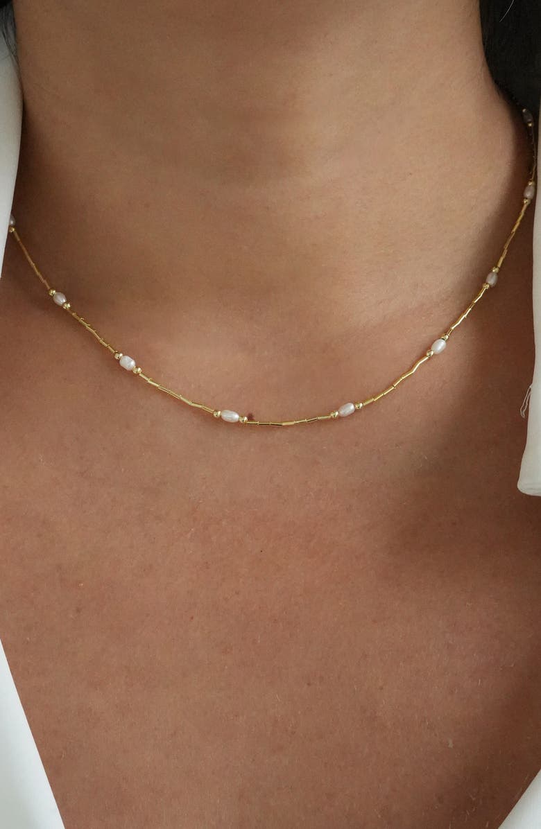 Argento Vivo Sterling Silver Liquid Silver Cultured Pearl Necklace, Alternate, color, Gold