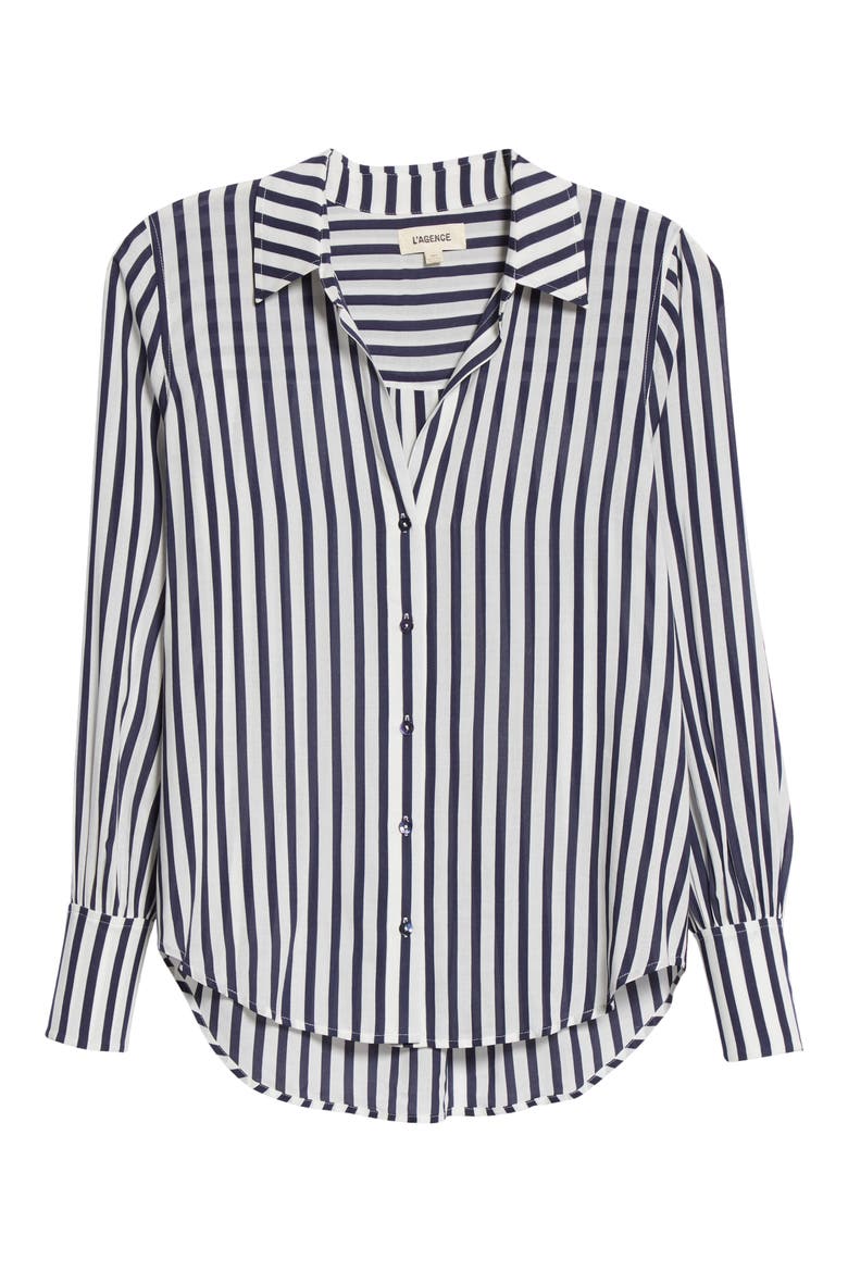 Jess Stripe Button-Up Blouse, Alternate, color, IVORY/ NAVY NAUTICAL STRIPE
