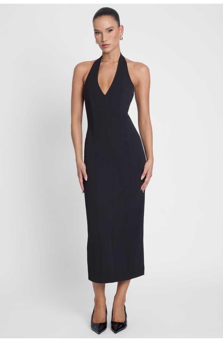 LEAU Heiress Halter Midi Dress, Main, color, Black