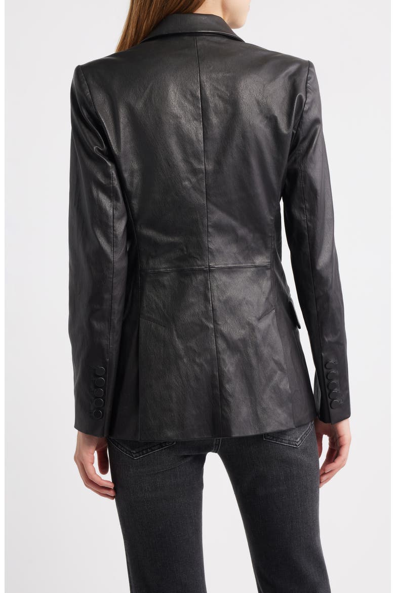 The Peak Lapel Leather Blazer, Alternate, color, BLACK