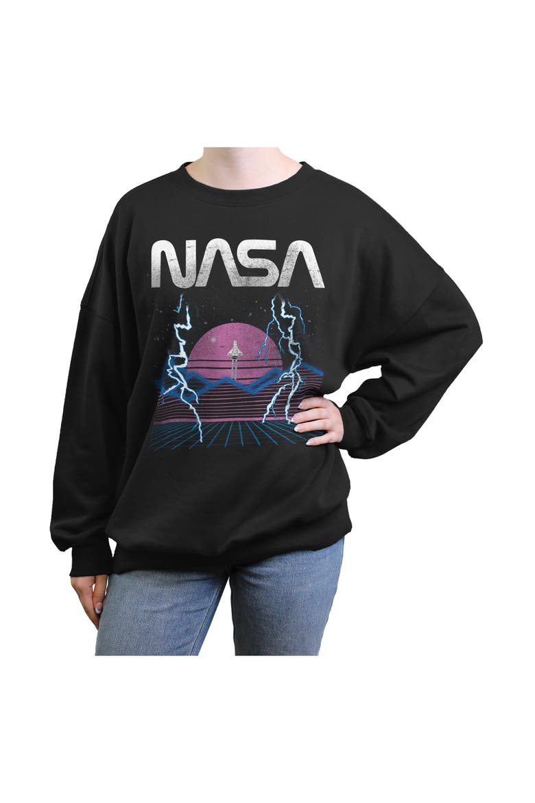 Juniors NASA Retro Shuttle Launch Sweatshirt, Main, color, Black