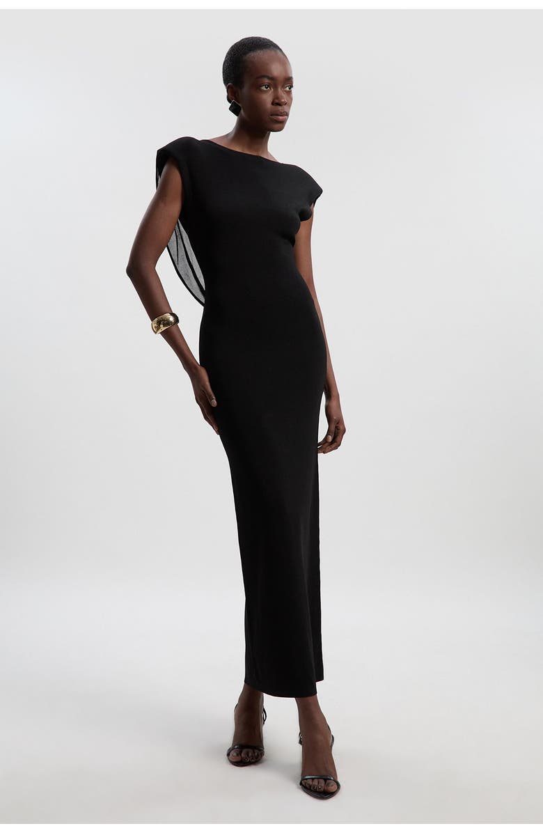 Karen Millen Slinky Plunge Back Maxi Dress, Main, color, Black