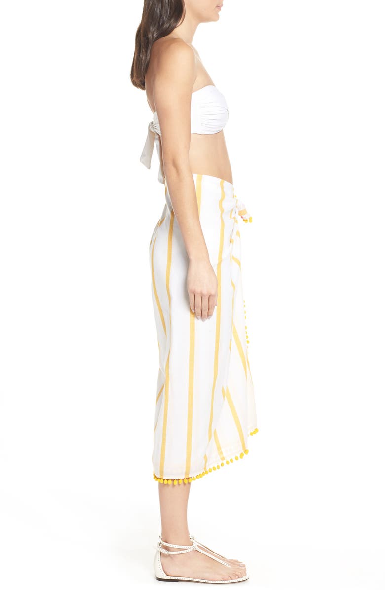 Red Carter Pompom Sarong, Alternate, color,