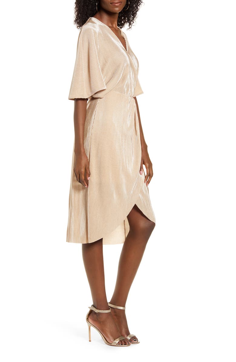 VERO MODA Dagny Metallic Pleated Faux Wrap Dress, Alternate, color,