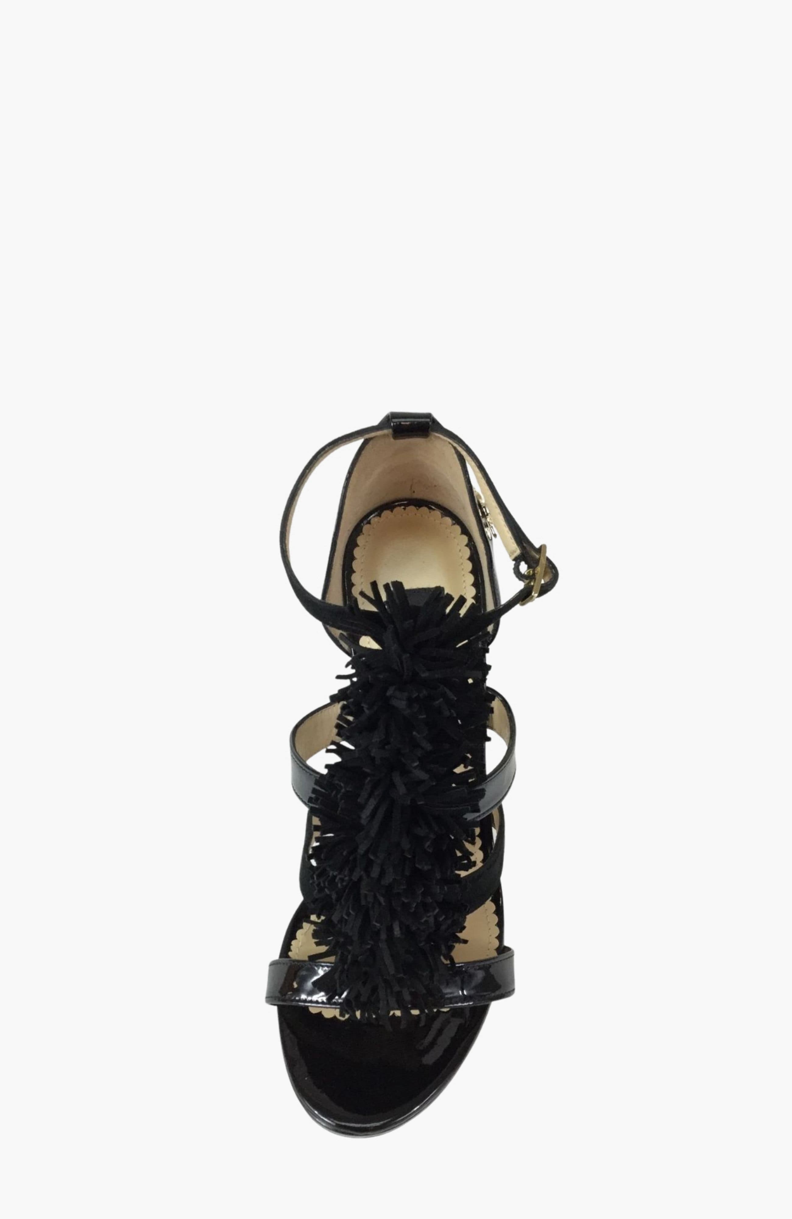 Fringe High Heel Sandals, Alternate, color, Black