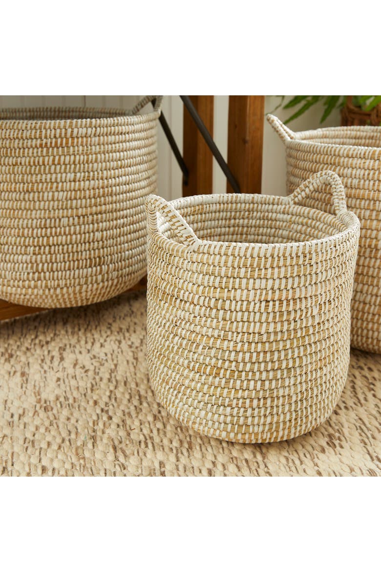 Rivergrass Round Baskets With Handles Set of 3, Alternate, color, White