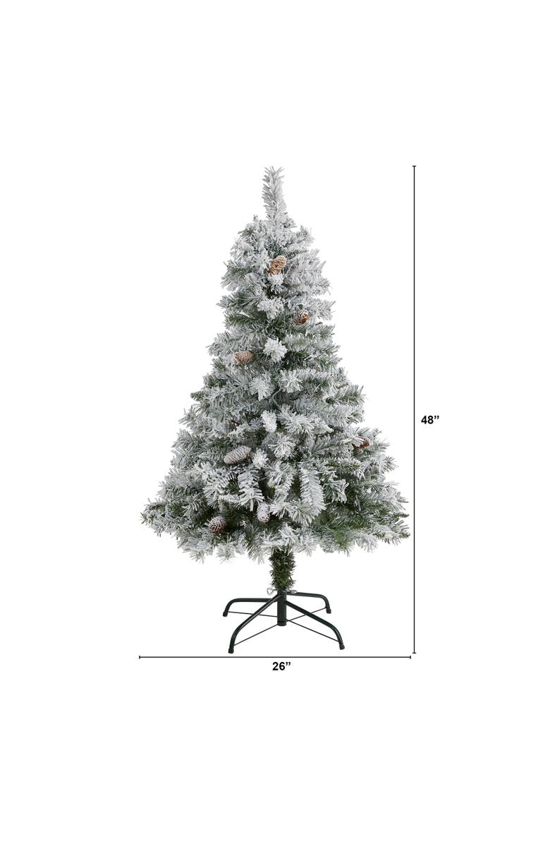 NEARLY NATURAL 4-ft Flocked White River Mountain Pine Artificial Christmas Tree with Pinecones, Alternate, color, Green