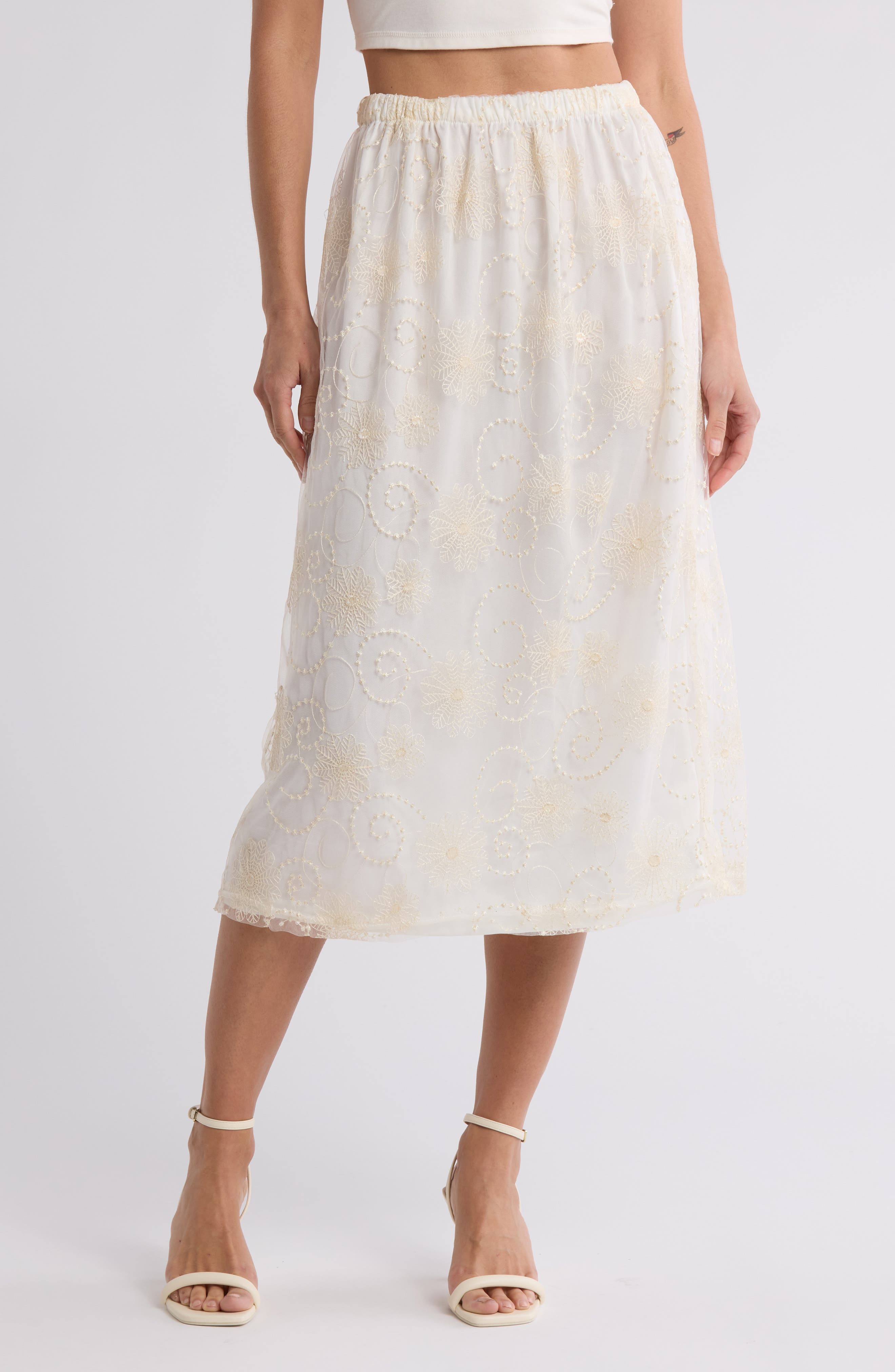 Forgotten Grace Embroidered Lace Skirt in Natural at Nordstrom Rack, Size Medium