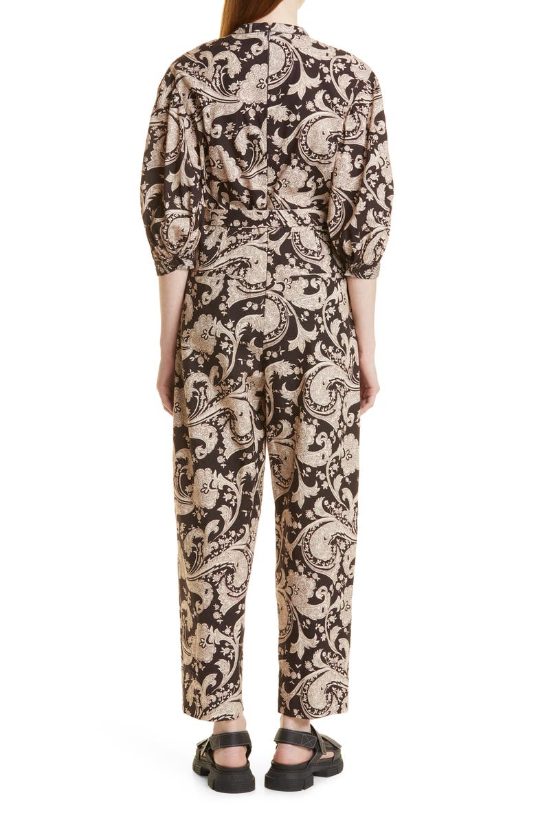 Rebecca Taylor Paisley Cotton Jumpsuit, Alternate, color, Scroll Paisley Espresso