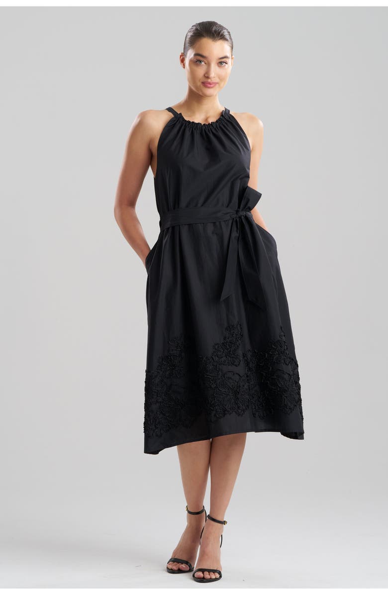 N Natori Carnation Embroidery - Cotton Voile Halter Neck Dress, Main, color, Black