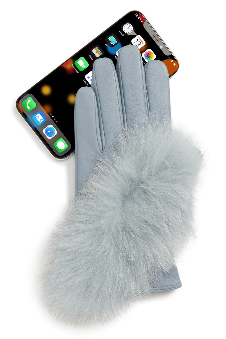 Lambskin Leather Touchscreen Gloves with Genuine Fox Fur Trim, Alternate, color, HIMALAYAN ICE