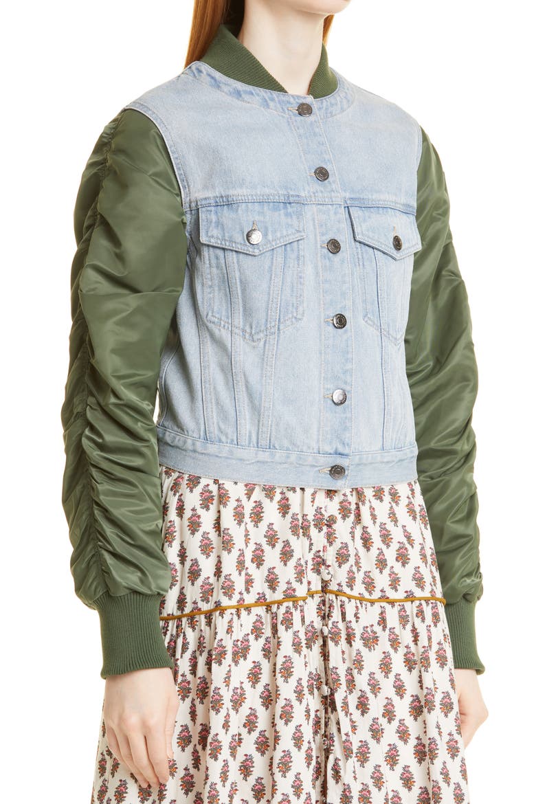 Emelia Mixed Media Bomber Jacket, Alternate, color, PEBBLE STONE