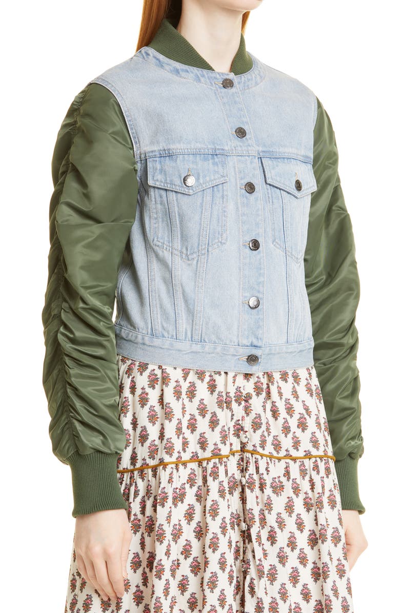 Veronica Beard Emelia Mixed Media Bomber Jacket, Alternate, color, 