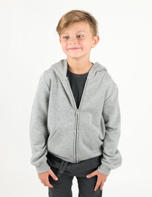 Leveret Kids Zip-up Hoodie, 100% Cotton, Solid Colors In Gray
