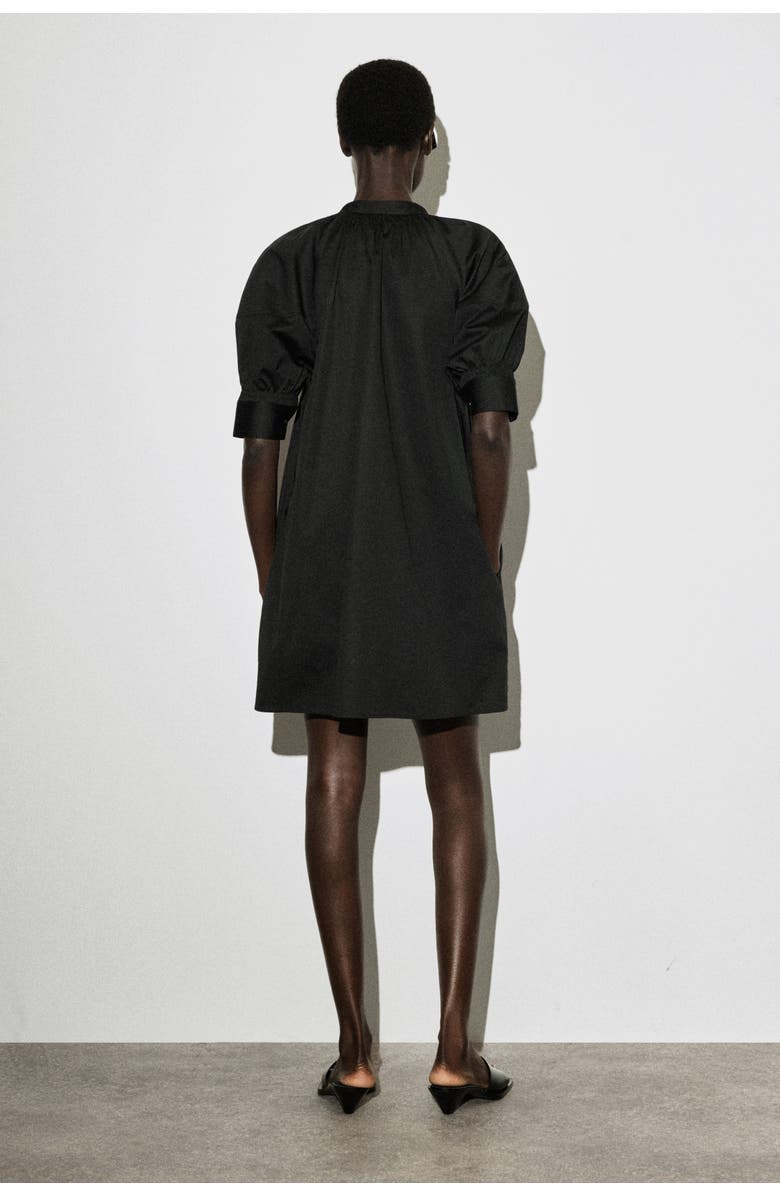 COS Smocked Puff-sleeve Shirt Dress, Alternate, color, Black