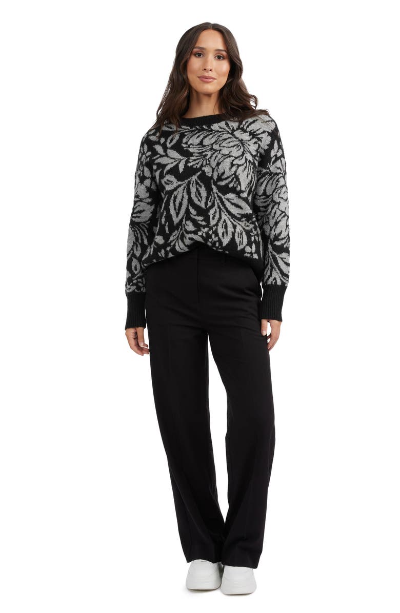 Ellen Tracy Floral Jacquard Sweater, Alternate, color, Black