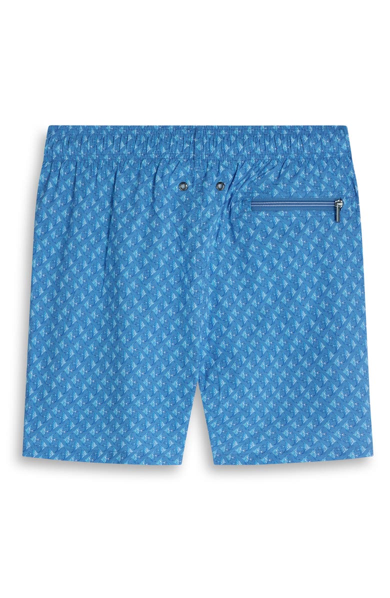 Bugatchi Zane Fish Print Swim Trunks, Alternate, color, Classic Blue