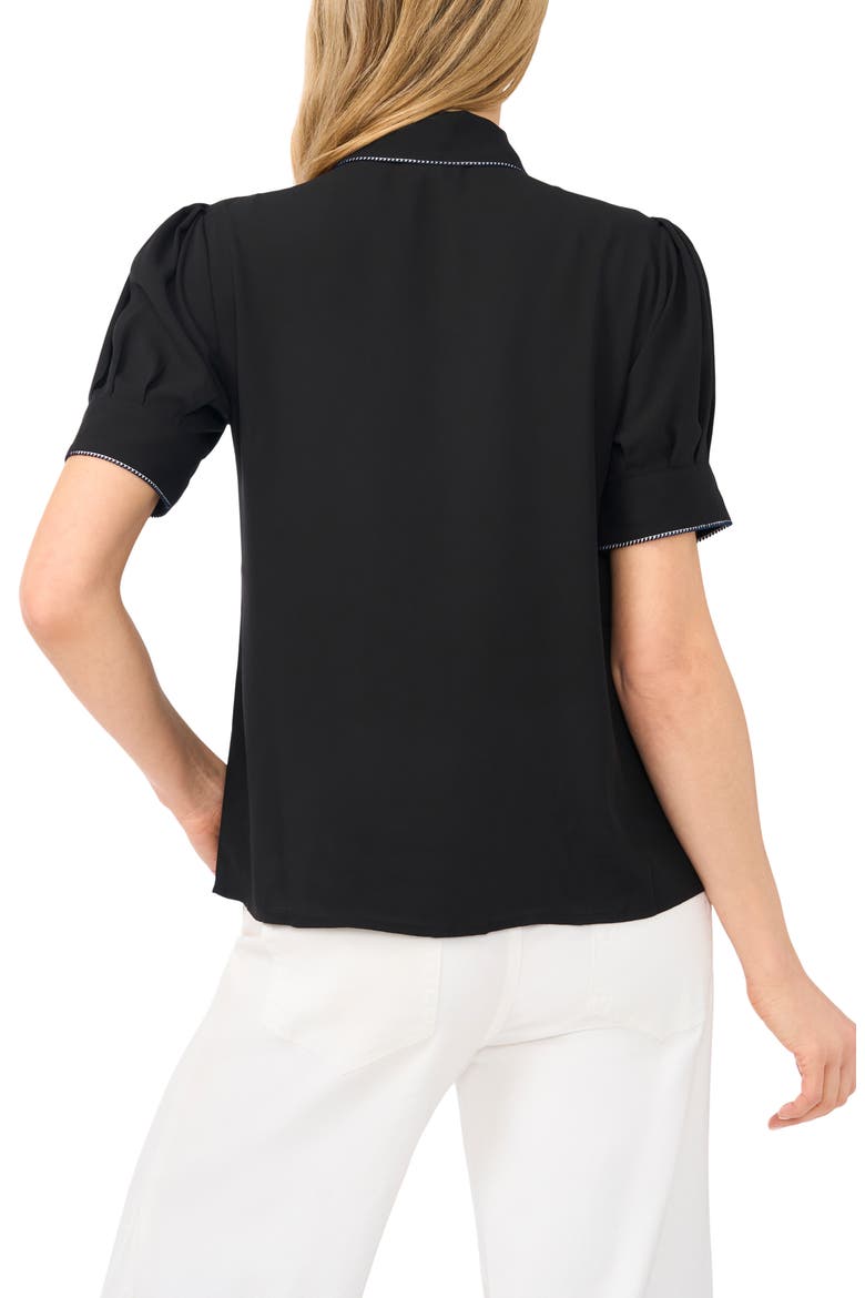 Contrast Tipped Georgette Button-Up Top, Alternate, color, RICH BLACK