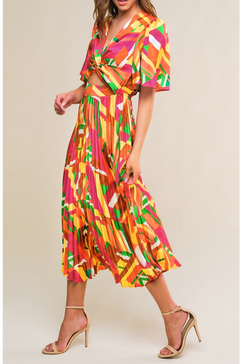 Print Midi Dress, Alternate, color, BROWN/ FUCHSIA/ GREEN