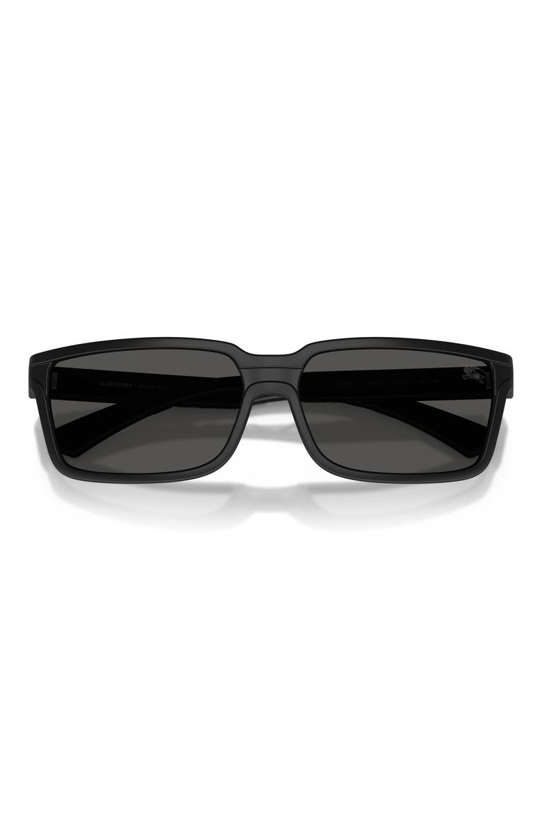 61mm Rectangle Sunglasses, Alternate, color, MATTE BLACK / DARK GREY