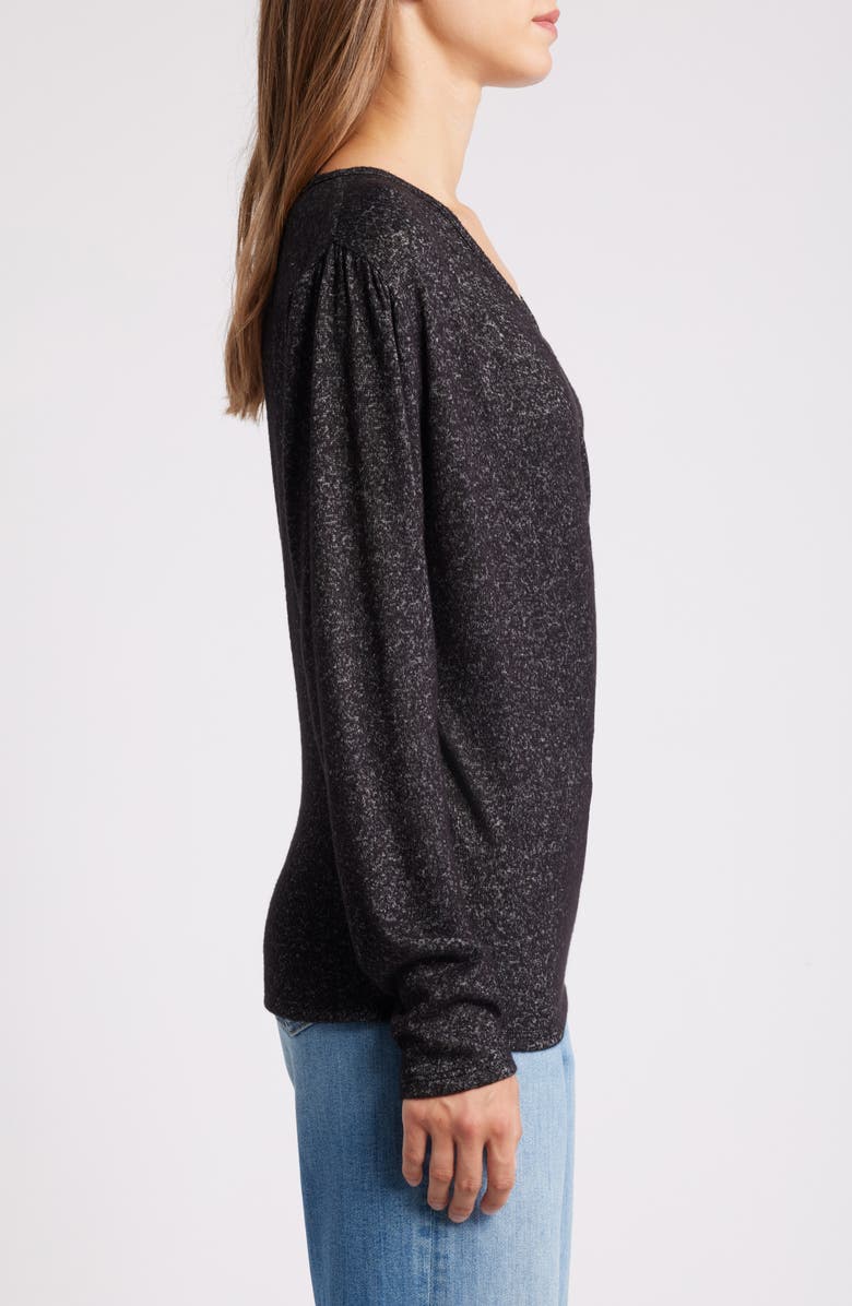 Loveappella Long Sleeve Faux Wrap Top, Alternate, color, Black