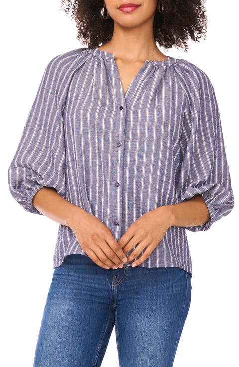 Crinkle Puff Sleeve Button-Up Shirt