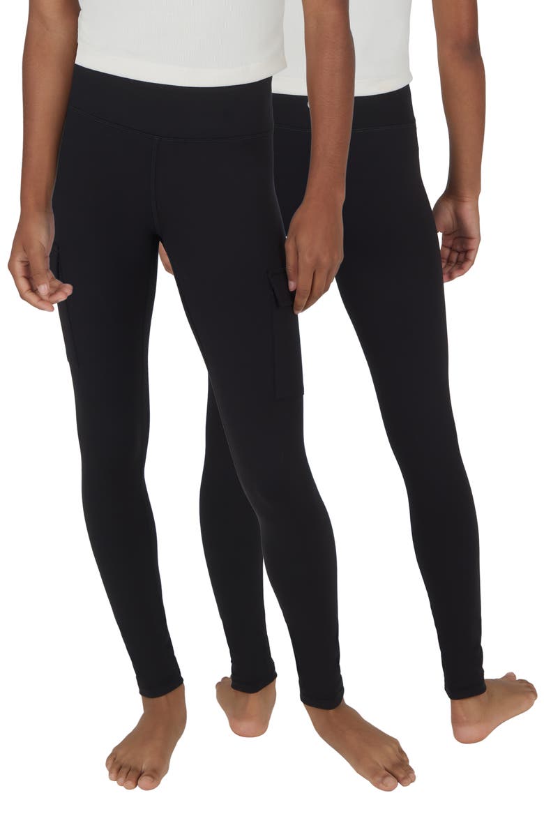 Kids' 2-Pack Cargo Pocket Leggings, Main, color, BLACK/ BLACK