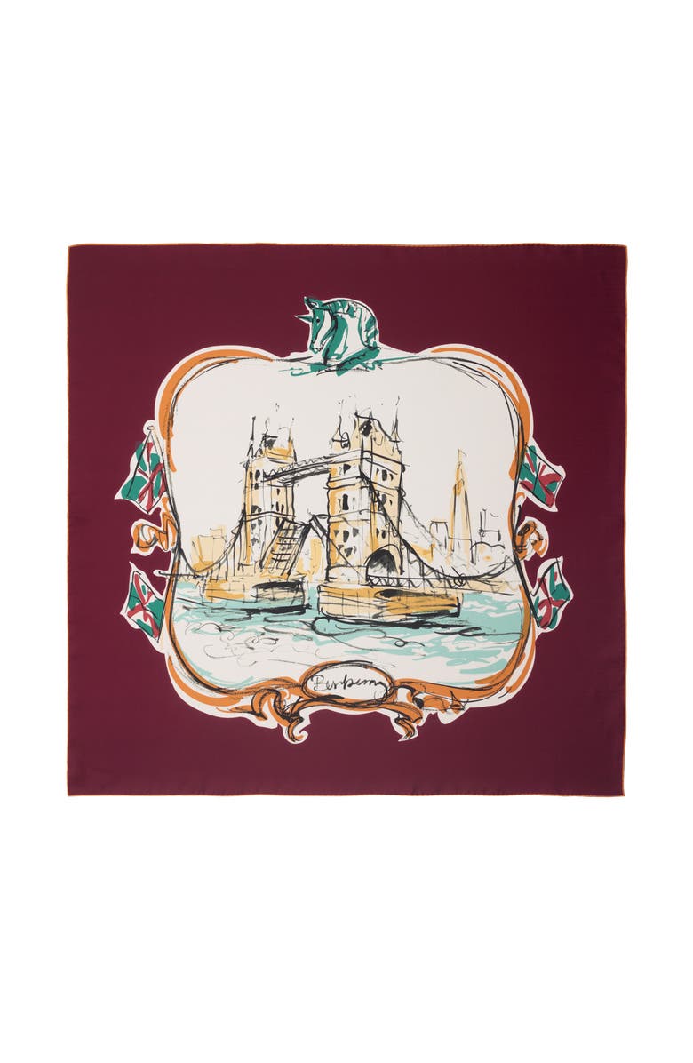 Burberry Tower Bridge Silk Scarf, Main, color, Veneer