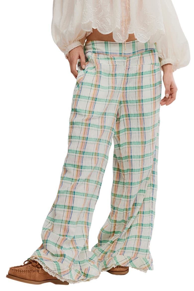 Hour Glass Plaid Wide Leg Pants, Main, color, IVORY COMBO